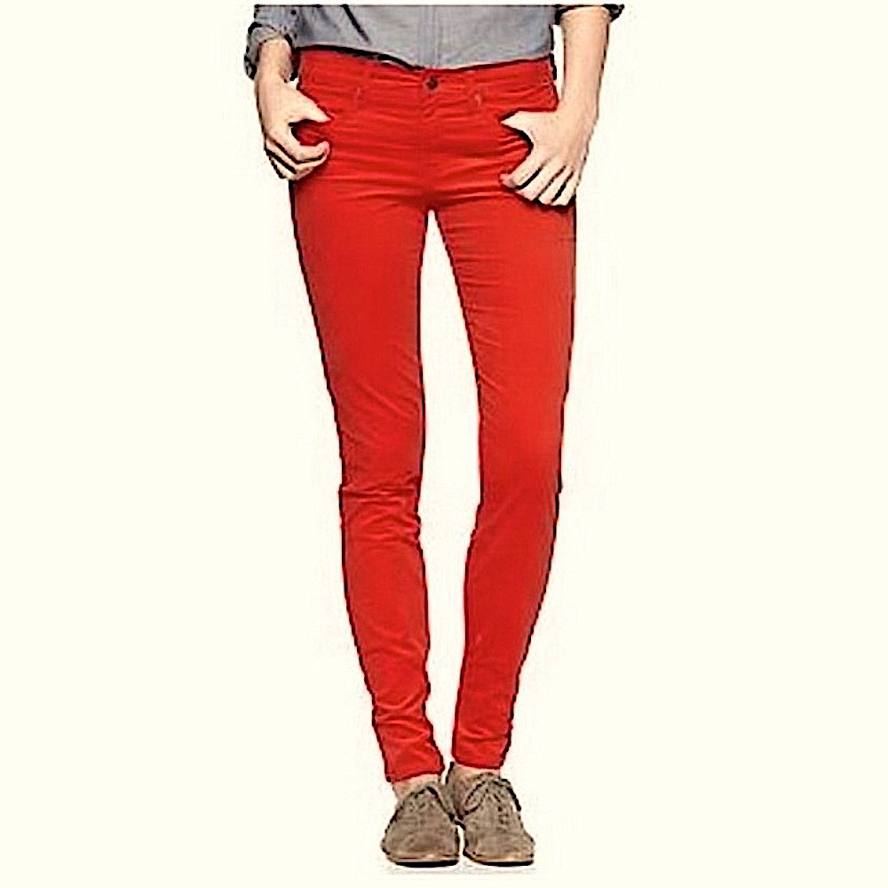 Joe Fresh Red Corduroy Slim Low Rise Pants